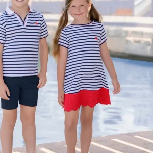 Vestido de Niña 100% Algodón Nel‑Blu con Bajo Bordado 1402