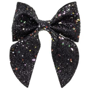 Lazo grande  Negro de glitter con clip pico-pato Siena
