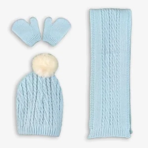 Bufanda gorro y manoplas bebe celeste Miranda 0020
