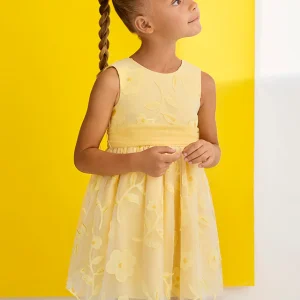 Vestido Amarillo de Ceremonia Abel & Lula con Flores Troqueladas 05042