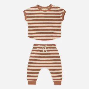 Conjunto de camiseta y pantalón rizo de rayas - Quincy Mae