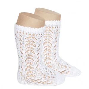 Calcetines Blanco altos de algodón perlé calados Condor 200