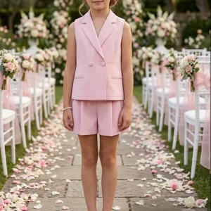 Conjunto niña chaleco y bermuda rosa empolvado – Abel y Lula 05287